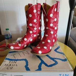 Cowboy boots Tin Haul Dotty polka dot red white boots Fly Agaric Amanita muscari